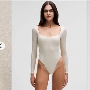 NWT Lululemon Wundermost Square-Neck Long-Sleeve Bodysuit Shine Bone